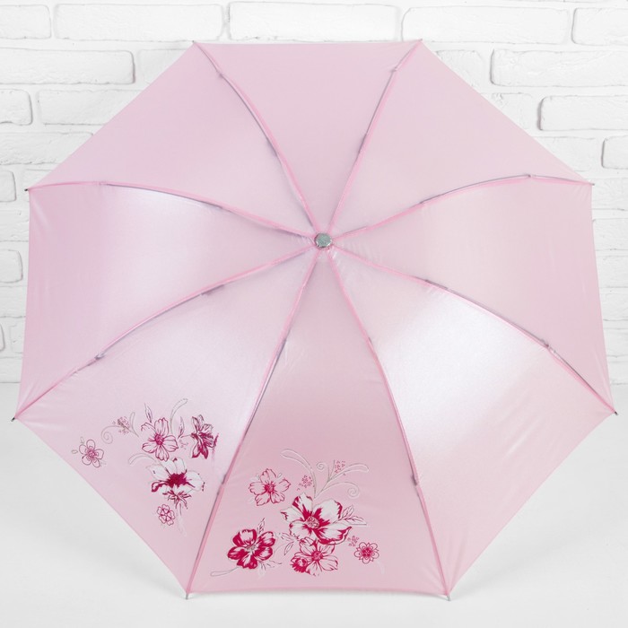 Зонт механический "Цветы", R=48см, цвет розовый