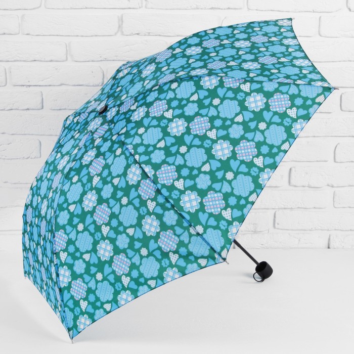 Зонт механический "Сердечки", R=55см, цвет бирюзовый