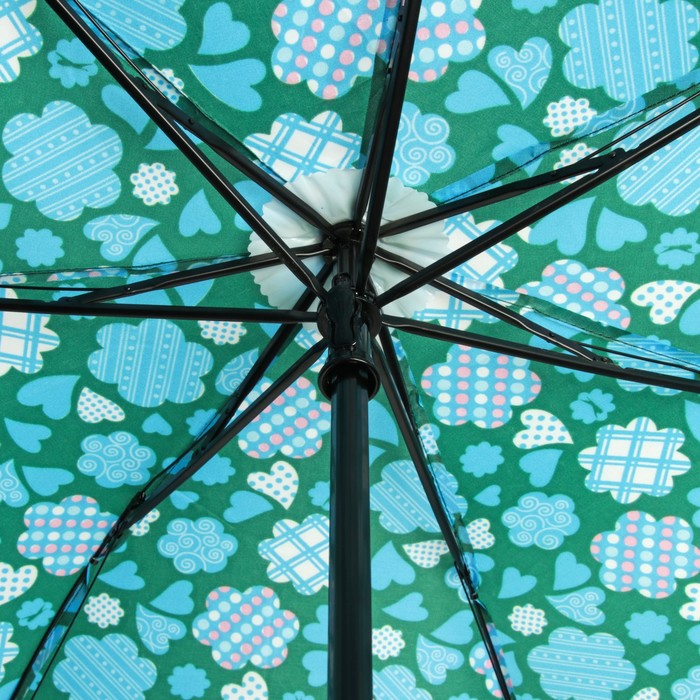 Зонт механический "Сердечки", R=55см, цвет бирюзовый