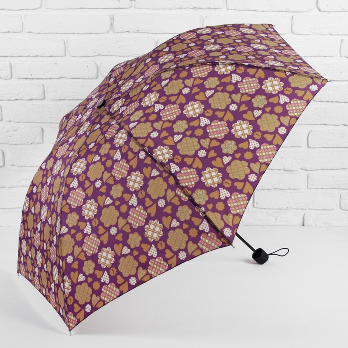Зонт механический "Сердечки", R=55см, цвет коричневый
