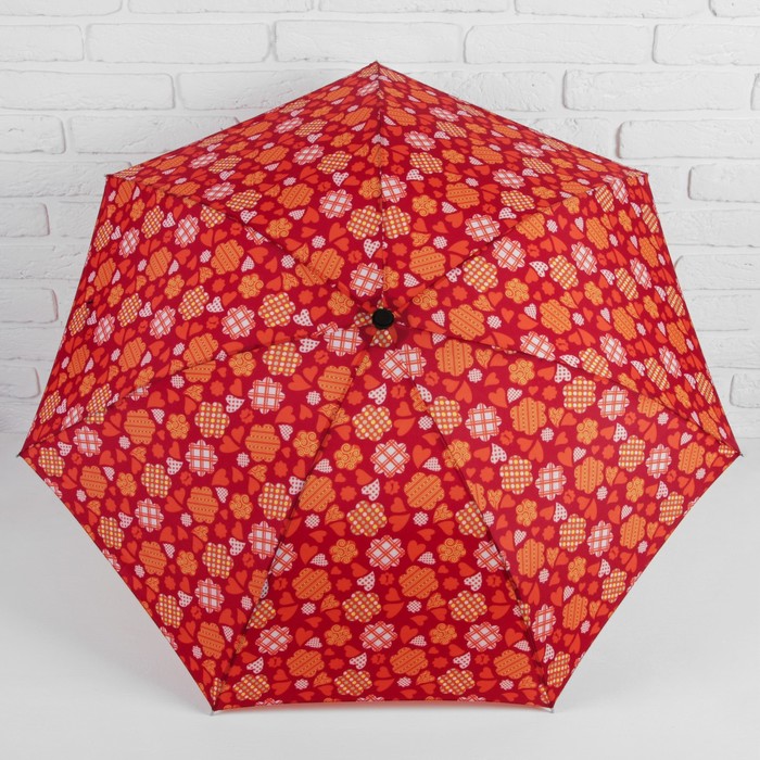 Зонт механический "Сердечки", R=55см, цвет красный