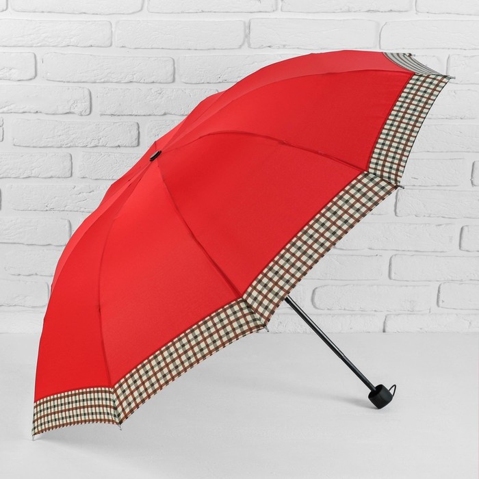 Зонт механический "Клетка", R=55см, цвет красный
