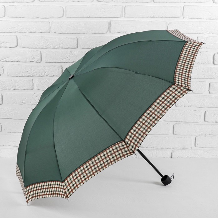 Зонт механический "Клетка", R=55см, цвет зелёный