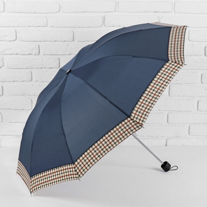 Зонт механический "Клетка", R=55см, цвет тёмно-синий