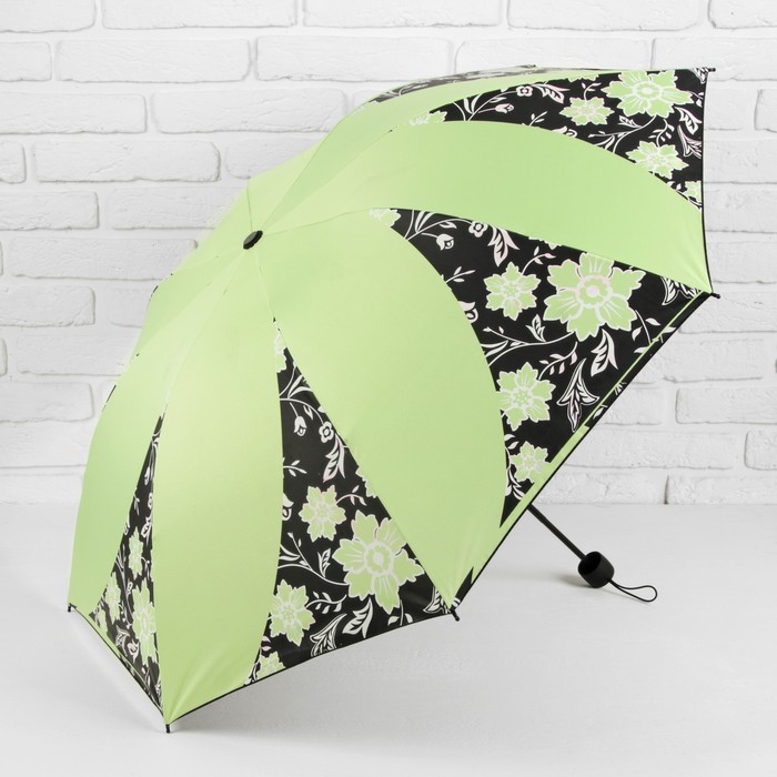 Зонт механический "Цветочный орнамент", R=55см, цвет светло-зелёный