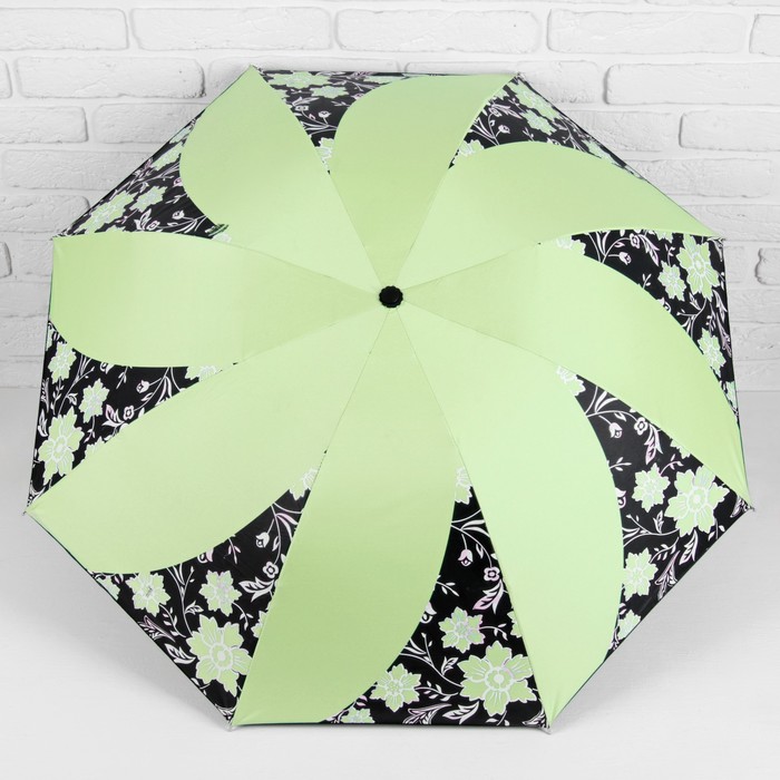 Зонт механический "Цветочный орнамент", R=55см, цвет светло-зелёный