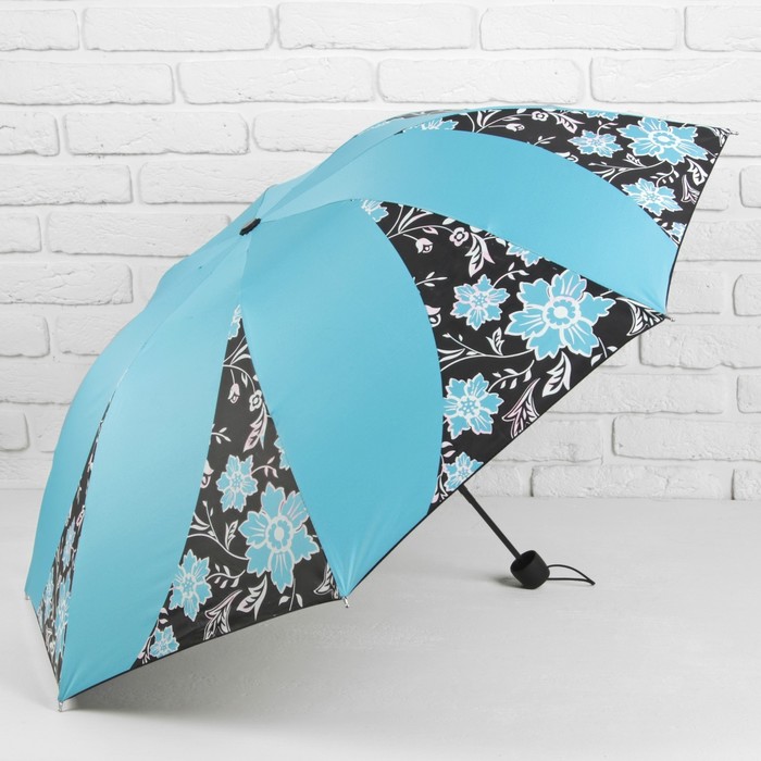 Зонт механический "Цветочный орнамент", R=55см, цвет голубой