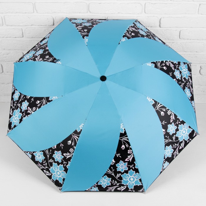 Зонт механический "Цветочный орнамент", R=55см, цвет голубой