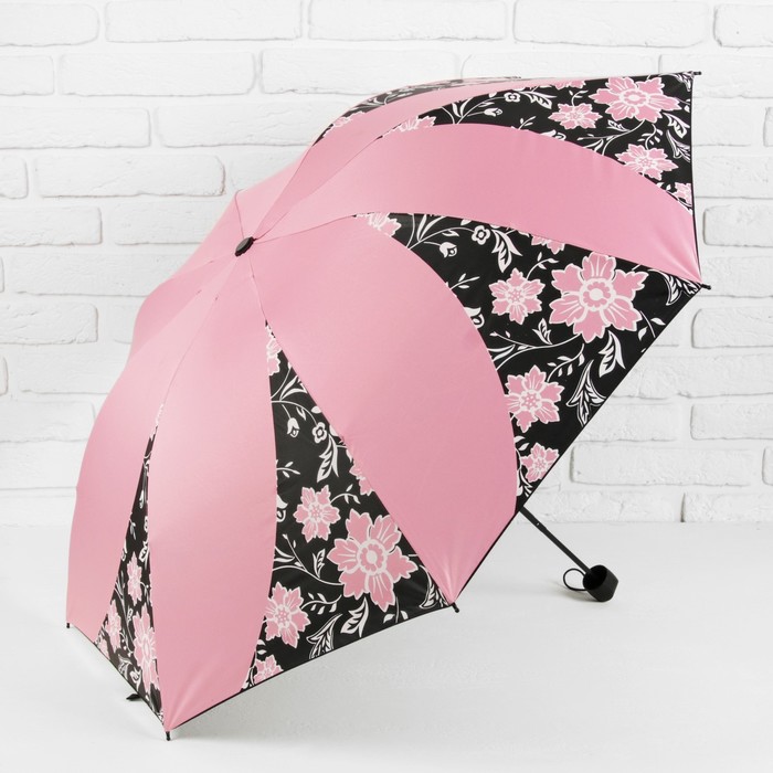 Зонт механический "Цветочный орнамент", R=55см, цвет розовый