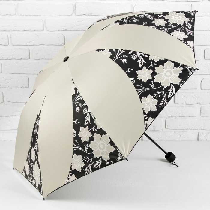 Зонт механический "Цветочный орнамент, R=55см, цвет бежевый