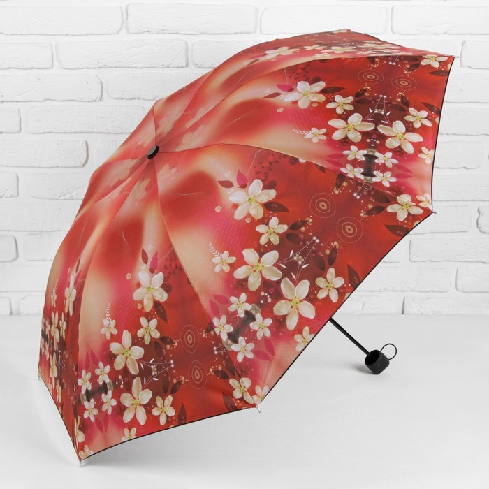 Зонт механический "Цветочная поляна", R=55см, цвет оранжевый