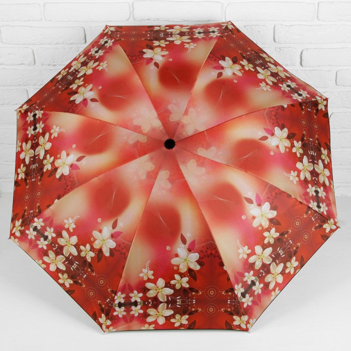 Зонт механический "Цветочная поляна", R=55см, цвет оранжевый