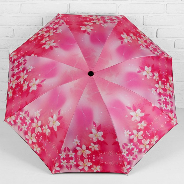 Зонт механический "Цветочная поляна", R=55см, цвет розовый