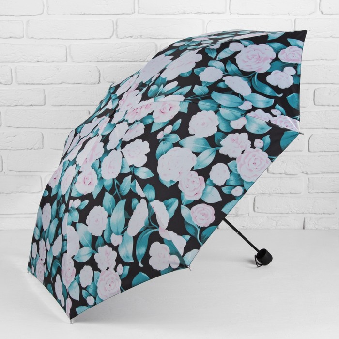 Зонт механический "Пионы", R=55см, цвет зелёный