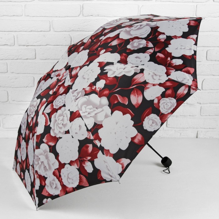 Зонт механический "Пионы", R=55см, цвет бордовый