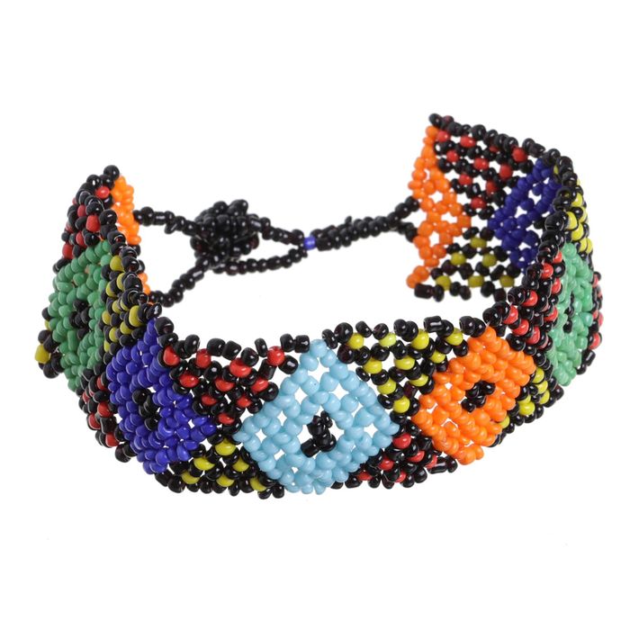 Браслет из бисера "Плетенка" на застежке, ромбы, цветной