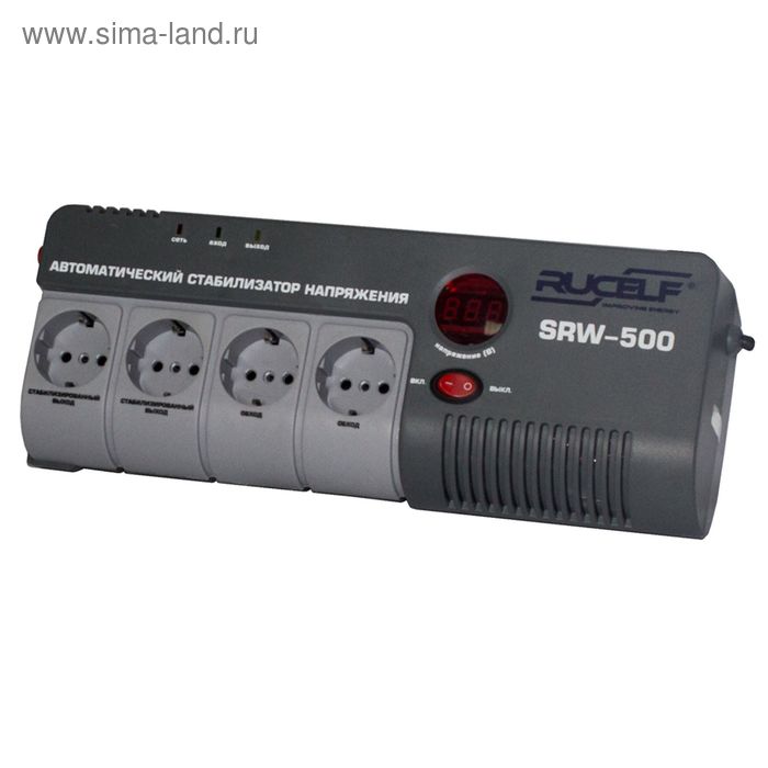 Стабилизатор напряжения RUCELF SRW-500-D, релейный, точность +/- 6%, 500 ВА
