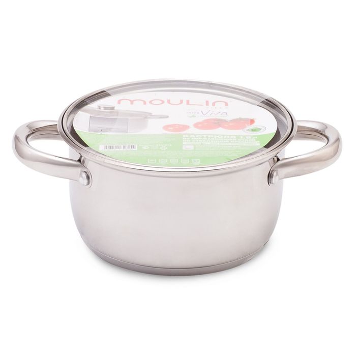 Кастрюля из нержавеющей стали 1,8 л. "VITA" со стеклянной крышкой