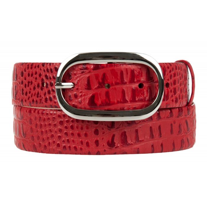 Ремень женский, пряжка серебристая, цвет алый