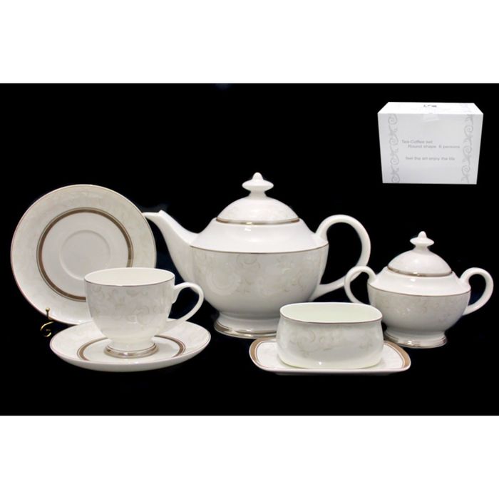 Чайный сервиз "Серый шёлк" в подарочной упаковке, 18 предметов, чашка 220 мл