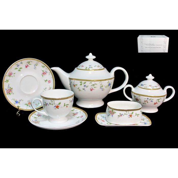 Чайный сервиз "Цветочная поляна" в подарочной упаковке, 18 предметов