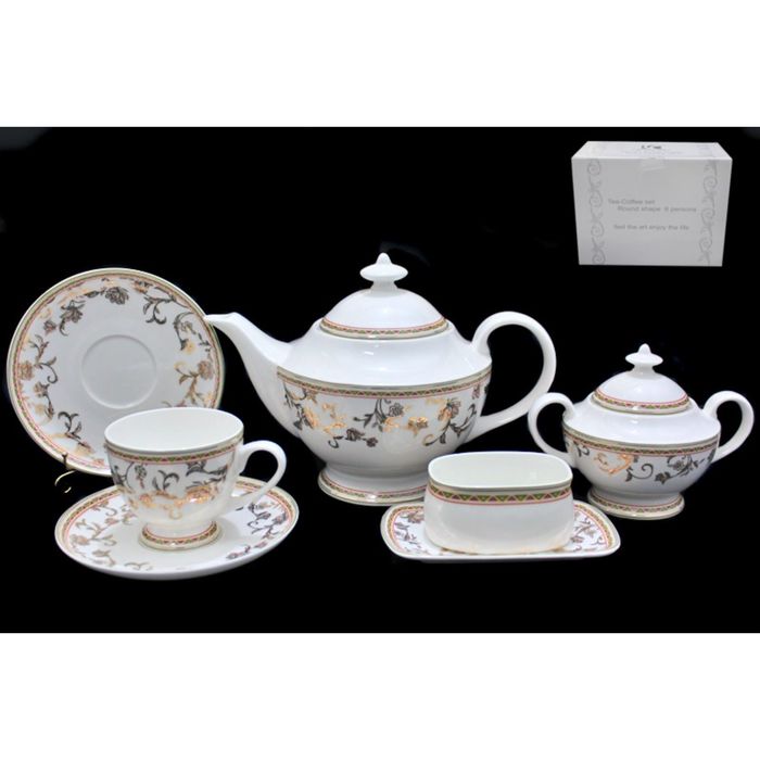 Чайный сервиз "Золотой цветок" в подарочной упаковке, 18 предметов