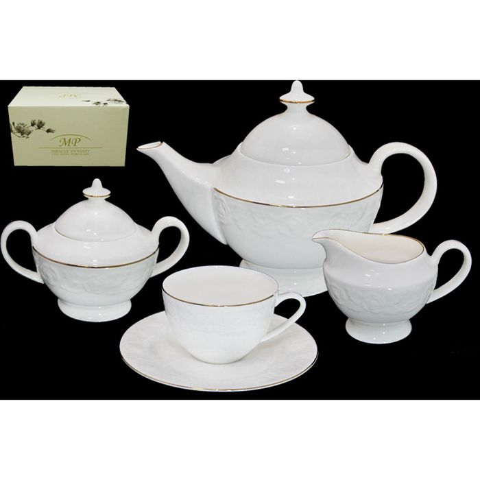 Чайный сервиз "Белая роза" в подарочной упаковке, 17 предметов