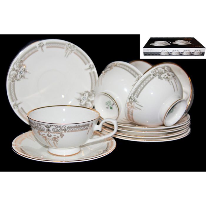 Чайный сервиз "Аристократ" в подарочной упаковке, костяной фарфор, 12 предметов