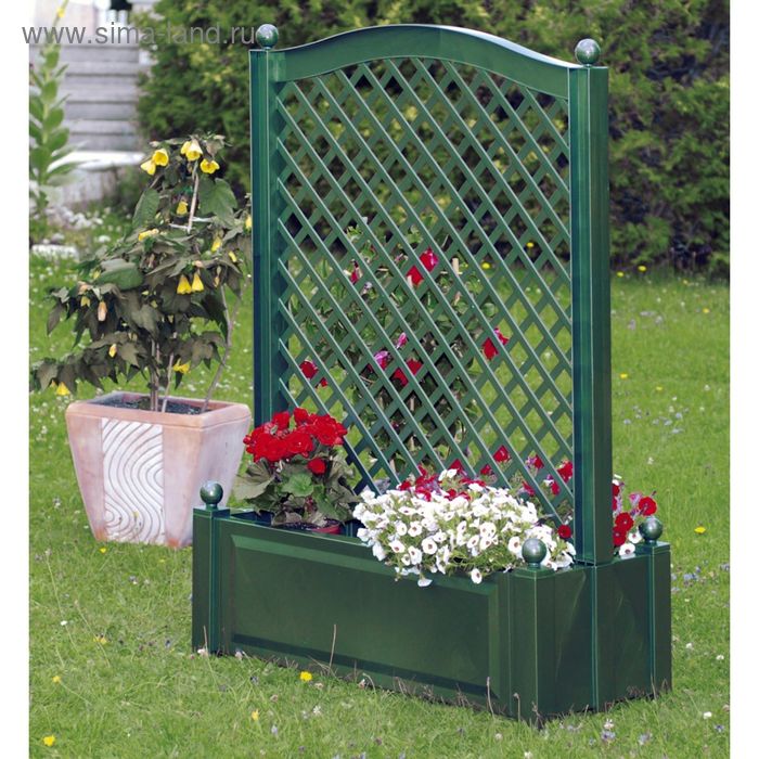 

Шпалера с ящиком для растений, 140 × 100 × 43 см, пластик, зелёная