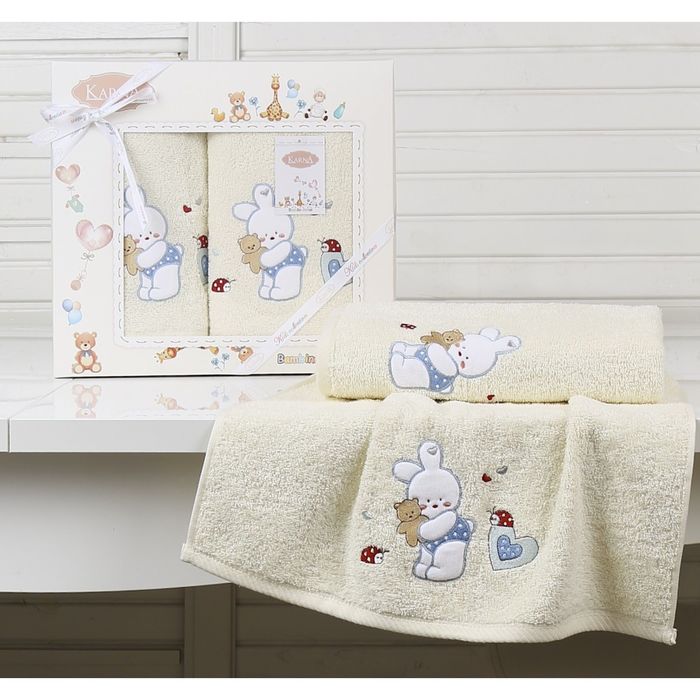 Набор полотенец BAMBINO-BUNNY, размер 50x70, 70х120 см, цвет кремовый, махра 380 г/м2