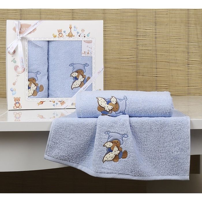 Набор полотенец BAMBINO-TEDDY, размер 50x70, 70х120 см, цвет голубой, махра 380 г/м2