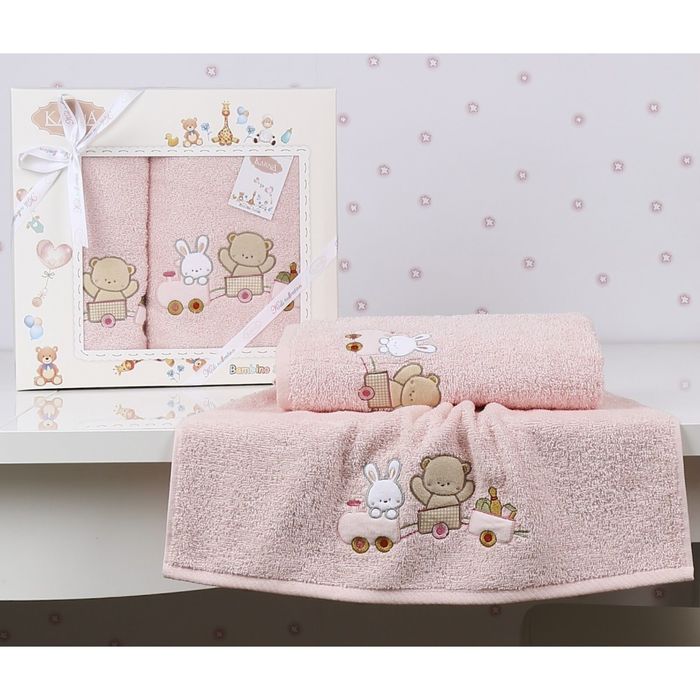 Набор полотенец BAMBINO-TRAIN, размер 50x70, 70х120 см, цвет розовый, махра 380 г/м2