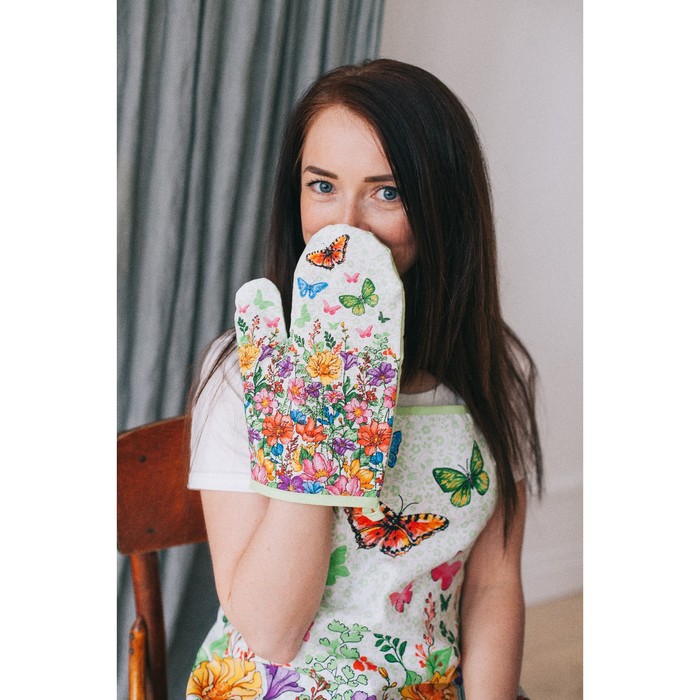 Набор "Доляна" Луговые цветы/вид 2,: варежка 18х26 см, прихватка 17х17 см, рогожка 162 г/м2