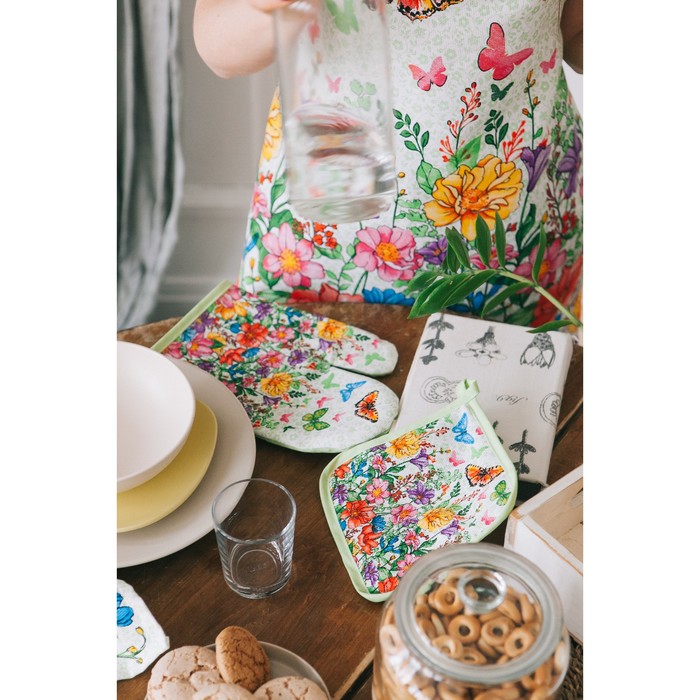 Набор "Доляна" Луговые цветы/вид 2,: варежка 18х26 см, прихватка 17х17 см, рогожка 162 г/м2
