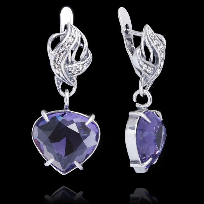 Серьги "Данко", цвет фиолетовый в чернёном серебре