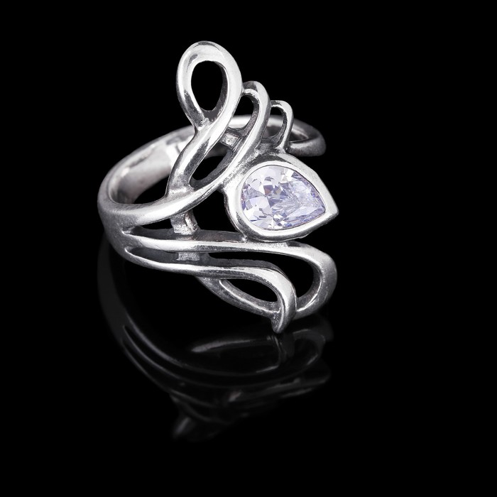 Кольцо "Виджая", размер 16, цвет белый в чернёном серебре