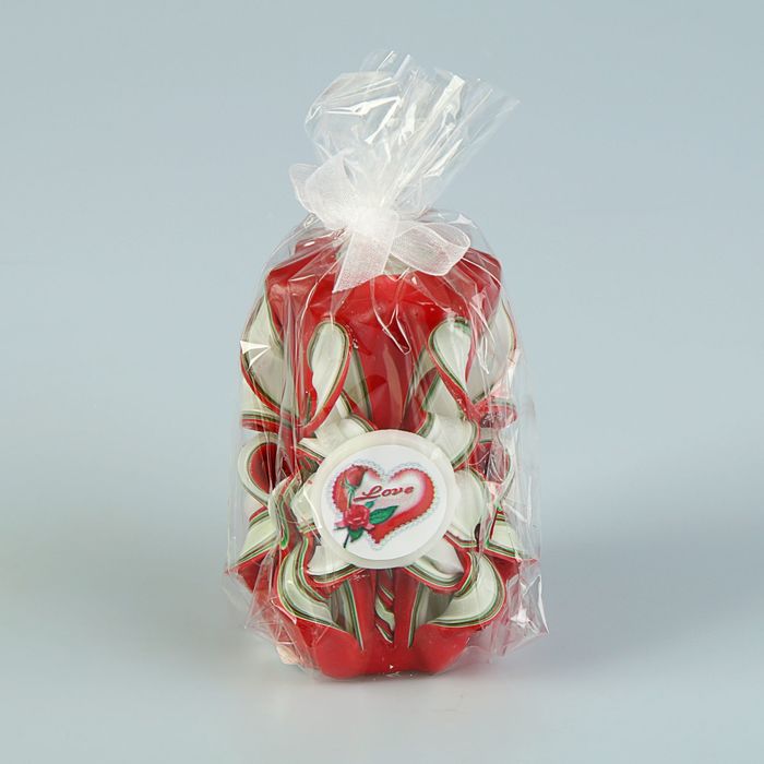 Свеча резная 10-11 см "Love" красная с зеленым и белым