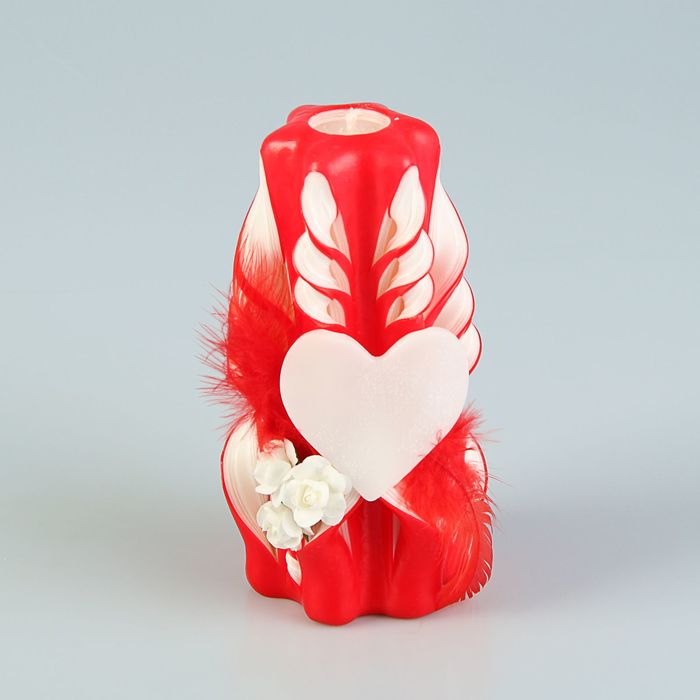 Свеча резная 15-17см "Крылатое сердце" красно-белая