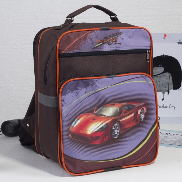 Рюкзак школьный на молнии, 2 отдела, 2 наружных кармана, цвет оранжевый/коричневый