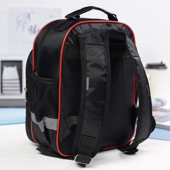 Рюкзак детский на молнии, 1 отдел, 3 наружных кармана, цвет красный/чёрный