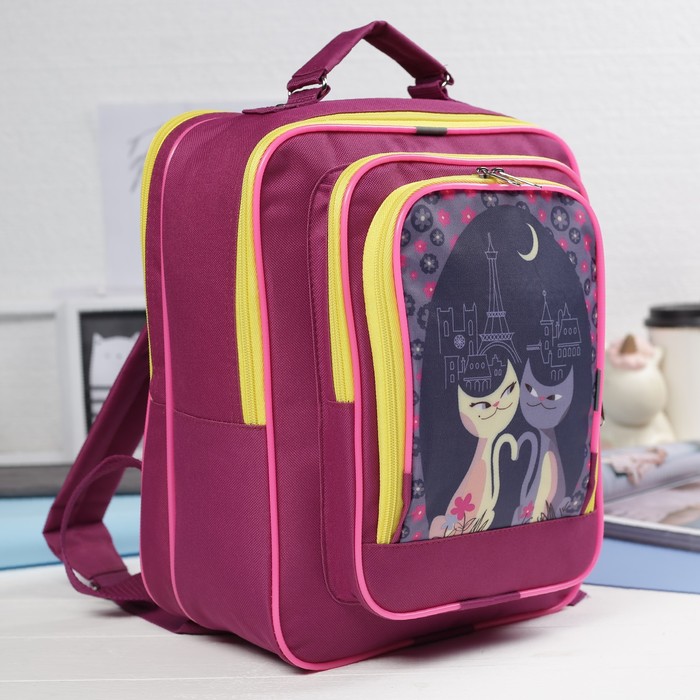 Рюкзак школьный на молнии, 2 отдела, 2 наружных кармана, цвет фуксия