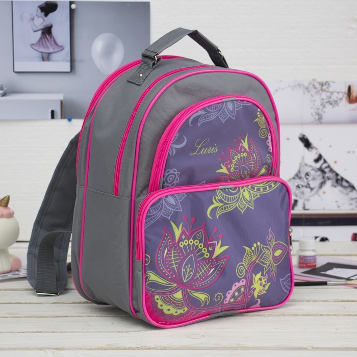 Рюкзак школьный на молнии, 2 отдела, 2 наружных кармана, цвет серый