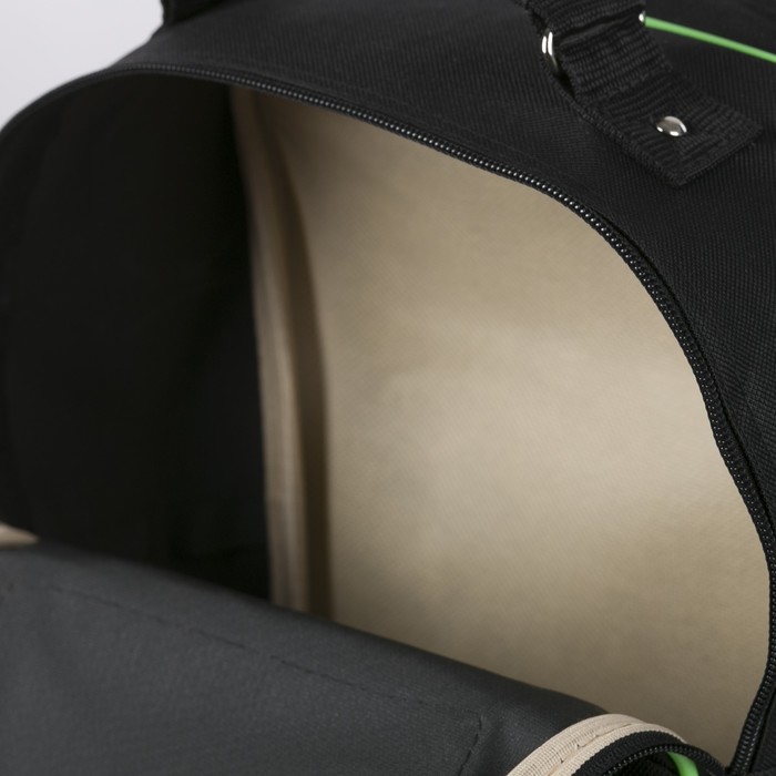 Рюкзак школьный на молнии, 2 отдела, 2 наружных кармана, цвет чёрный/зелёный