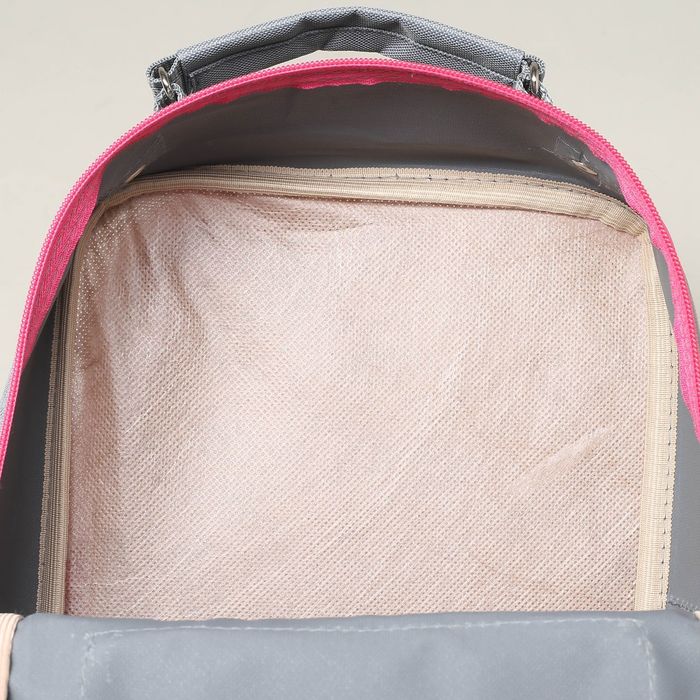 Рюкзак школьный на молнии, 2 отдела, 2 наружных кармана, цвет серый/розовый