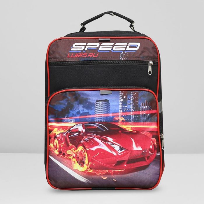Рюкзак школьный на молнии, 2 отдела, 2 наружных кармана, цвет чёрный/красный
