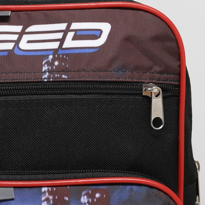 Рюкзак школьный на молнии, 2 отдела, 2 наружных кармана, цвет чёрный/красный