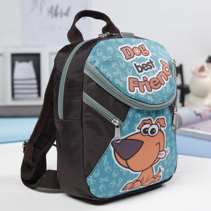 Рюкзак детский на молнии, 1 отдел, цвет голубой/коричневый