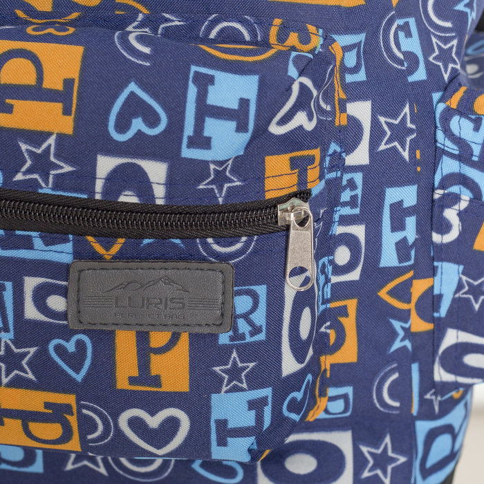 Рюкзак молодёжный на шнурке, 2 отдела, 3 наружных кармана, цвет синий