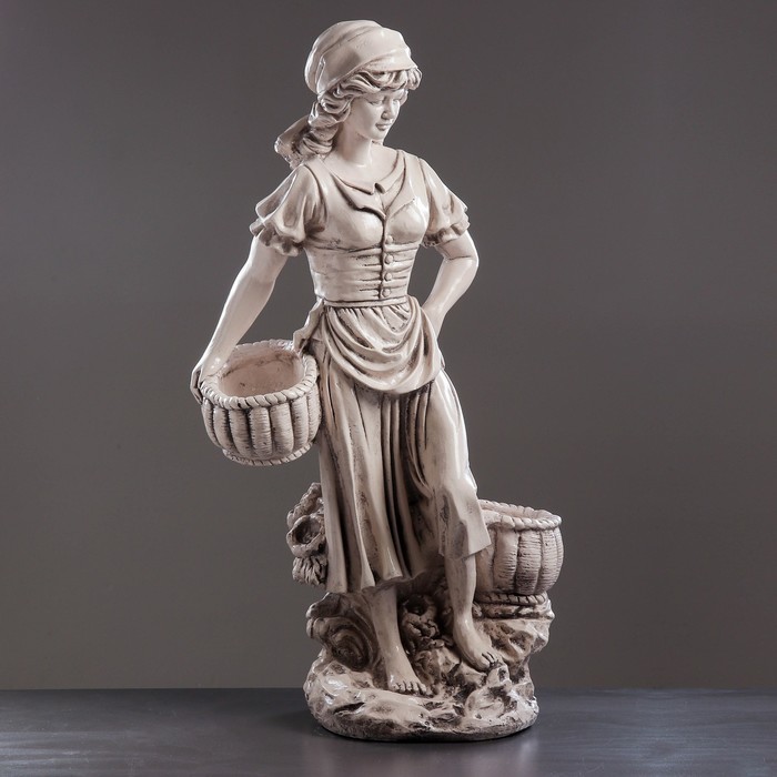 Фигурное кашпо "Девушка с двумя корзинами", состаренный  90см