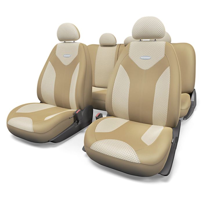 Авточехлы универcальные AUTOPROFI MATRIX, MTX-1105G D.BE/L.BE (S), искусственная кожа, набор из 11 предметов, цвет тёмно-бежевый/светло-бежевый